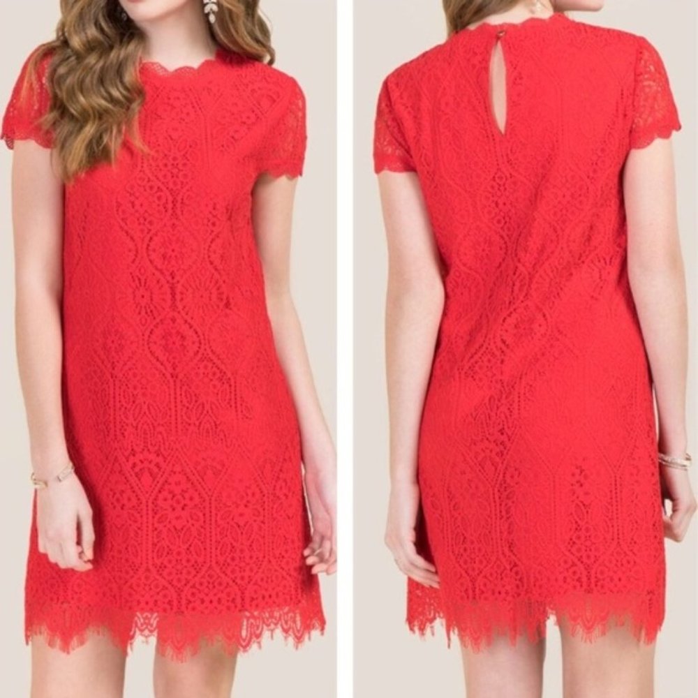 Francesca’s Merida Red Lace Mini Shift Dress